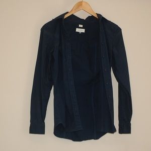 Navy blue softened cotton button-down blouse